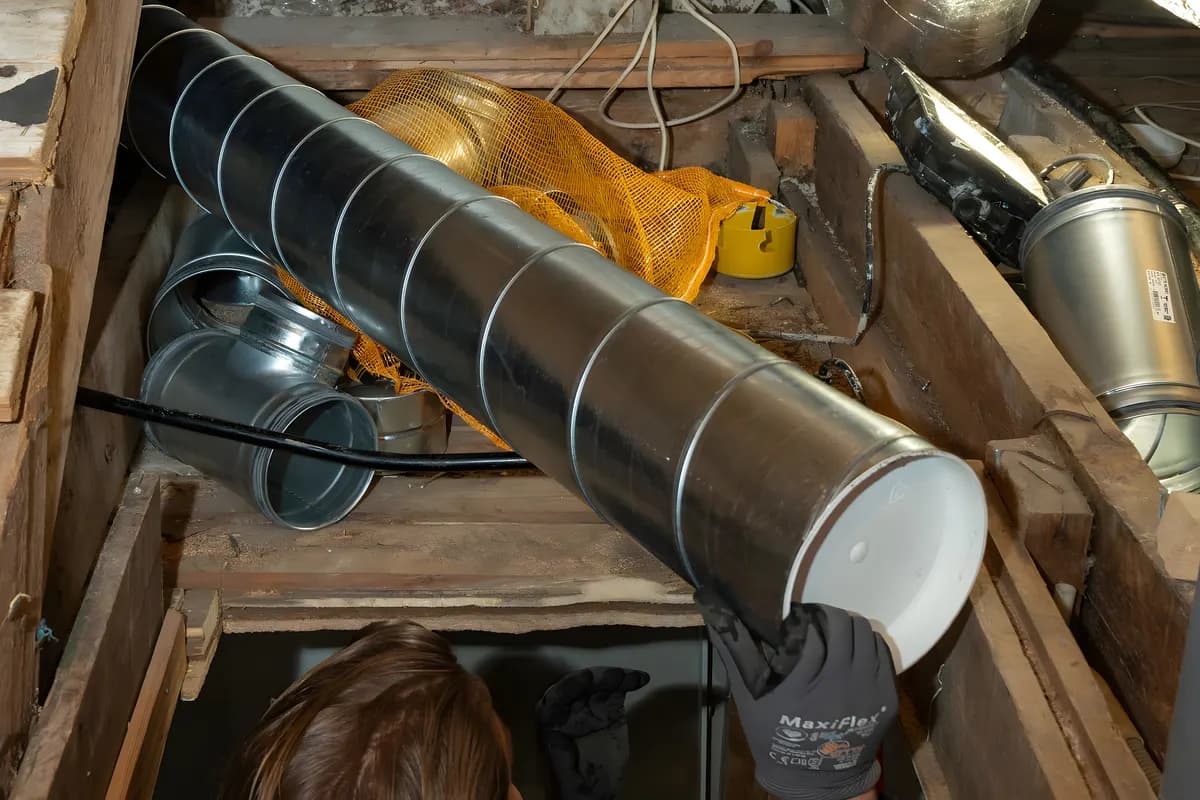 Ny kanaldragning över en vindslucka för mekanisk frånluftsventilation i Stockholm